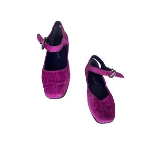 Free People Magenta Crushed Velvet Mary Jane Flats Square Toe Ankle Strap 37.5